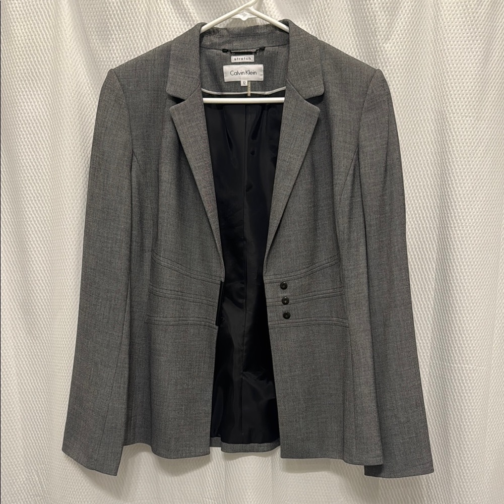 Calvin Klein Gray Blazer Tailored Fit with Button Waist
